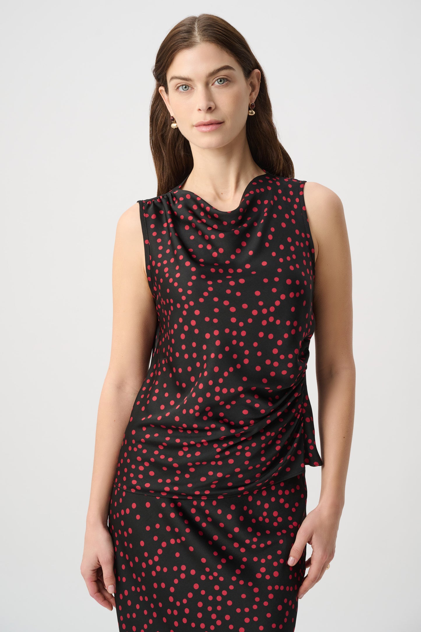 Joseph Ribkoff Polka Dot Recycled Satin Top  Black/Cherry 264117