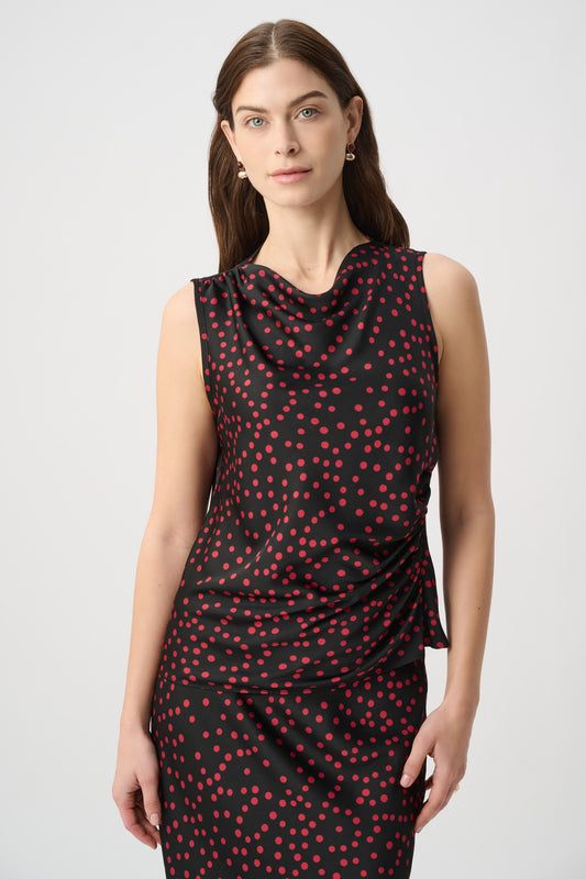Joseph Ribkoff Polka Dot Recycled Satin Top  Black/Cherry 264117