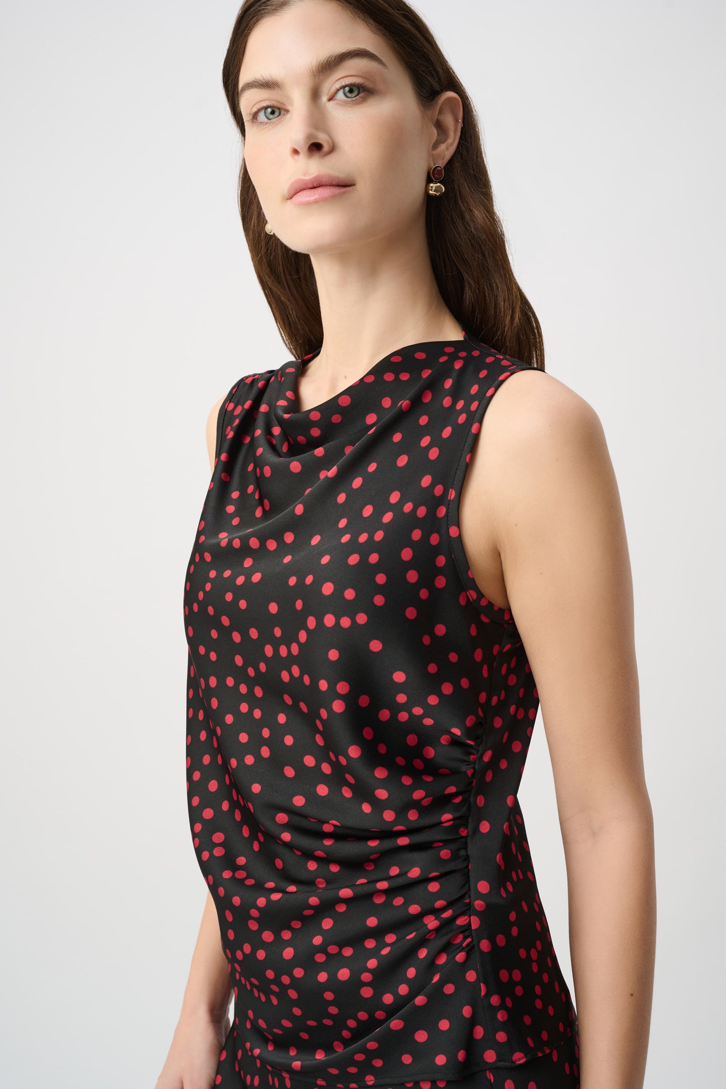 Joseph Ribkoff Polka Dot Recycled Satin Top  Black/Cherry 264117