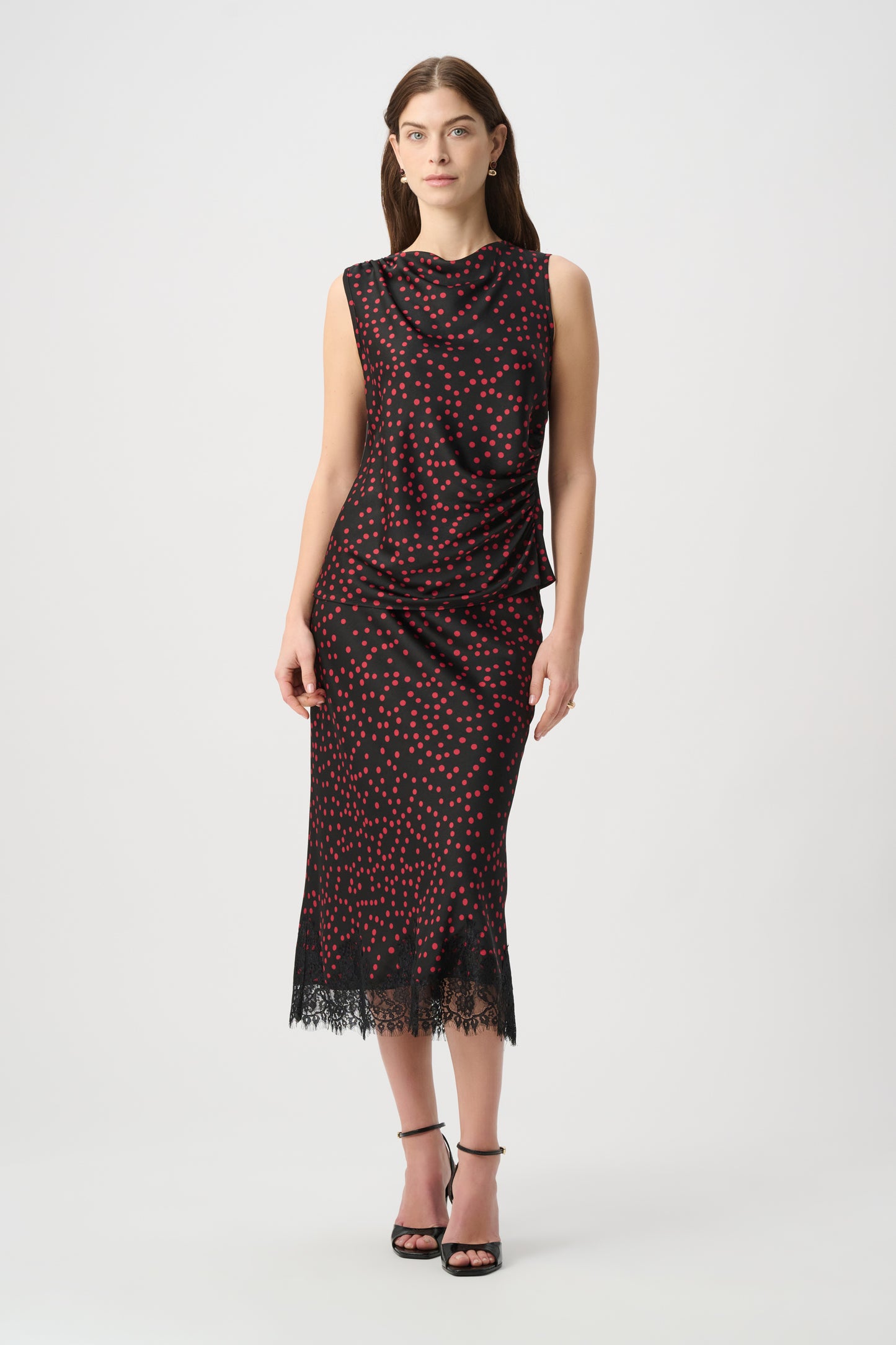 Joseph Ribkoff Polka Dot Recycled Satin Top  Black/Cherry 264117