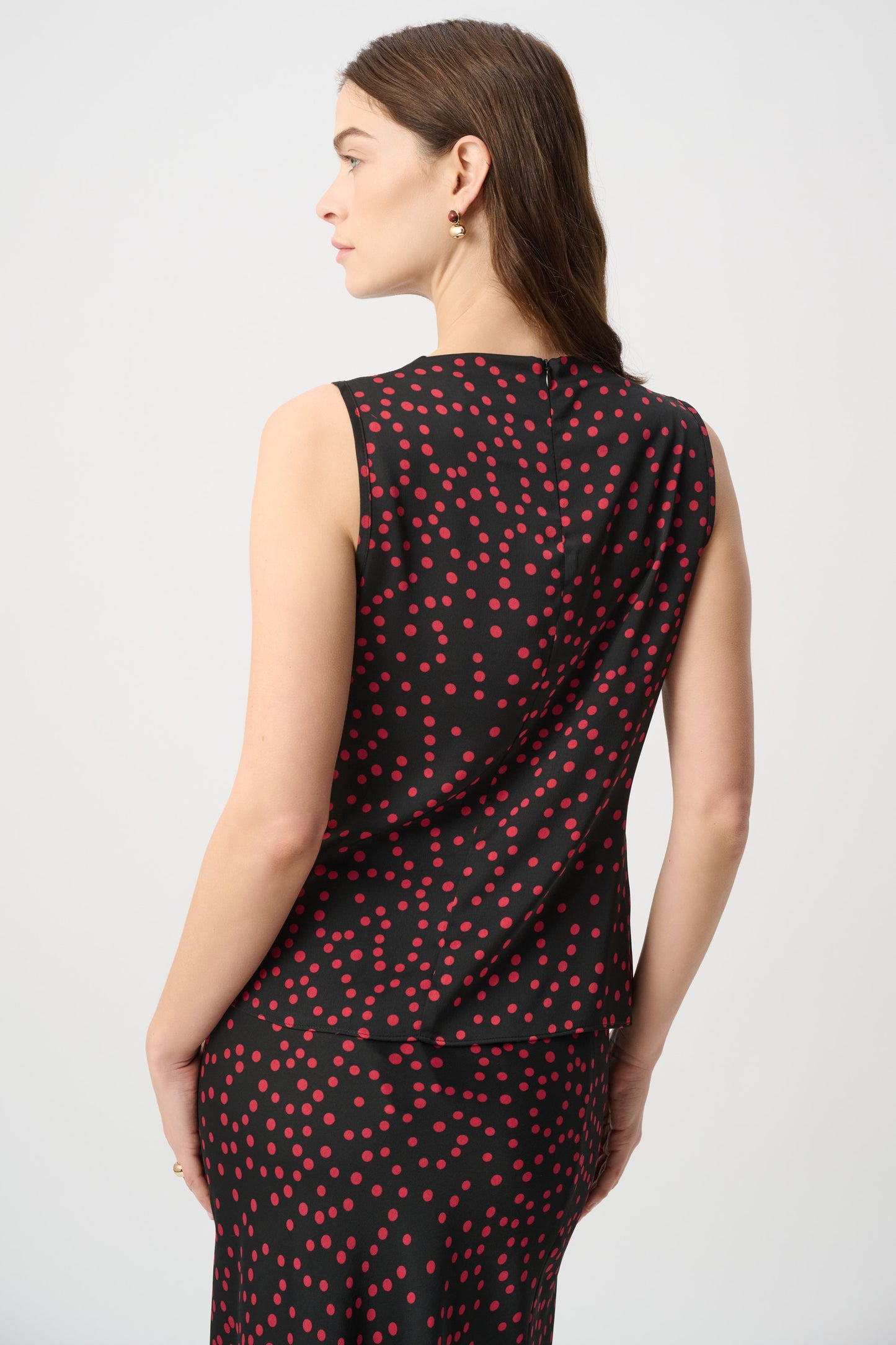 Joseph Ribkoff Polka Dot Recycled Satin Top  Black/Cherry 264117