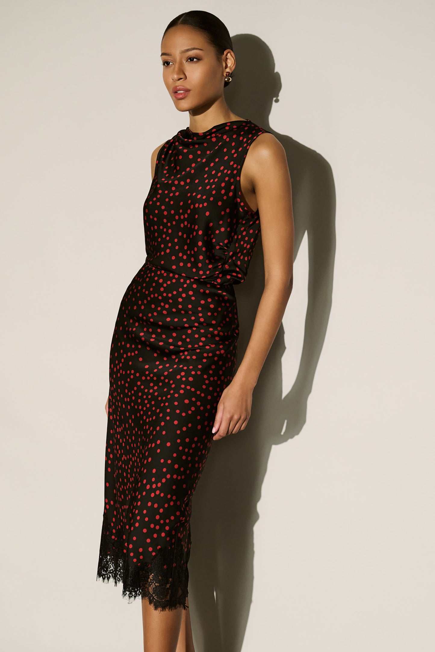Joseph Ribkoff Polka Dot Recycled Satin Top  Black/Cherry 264117