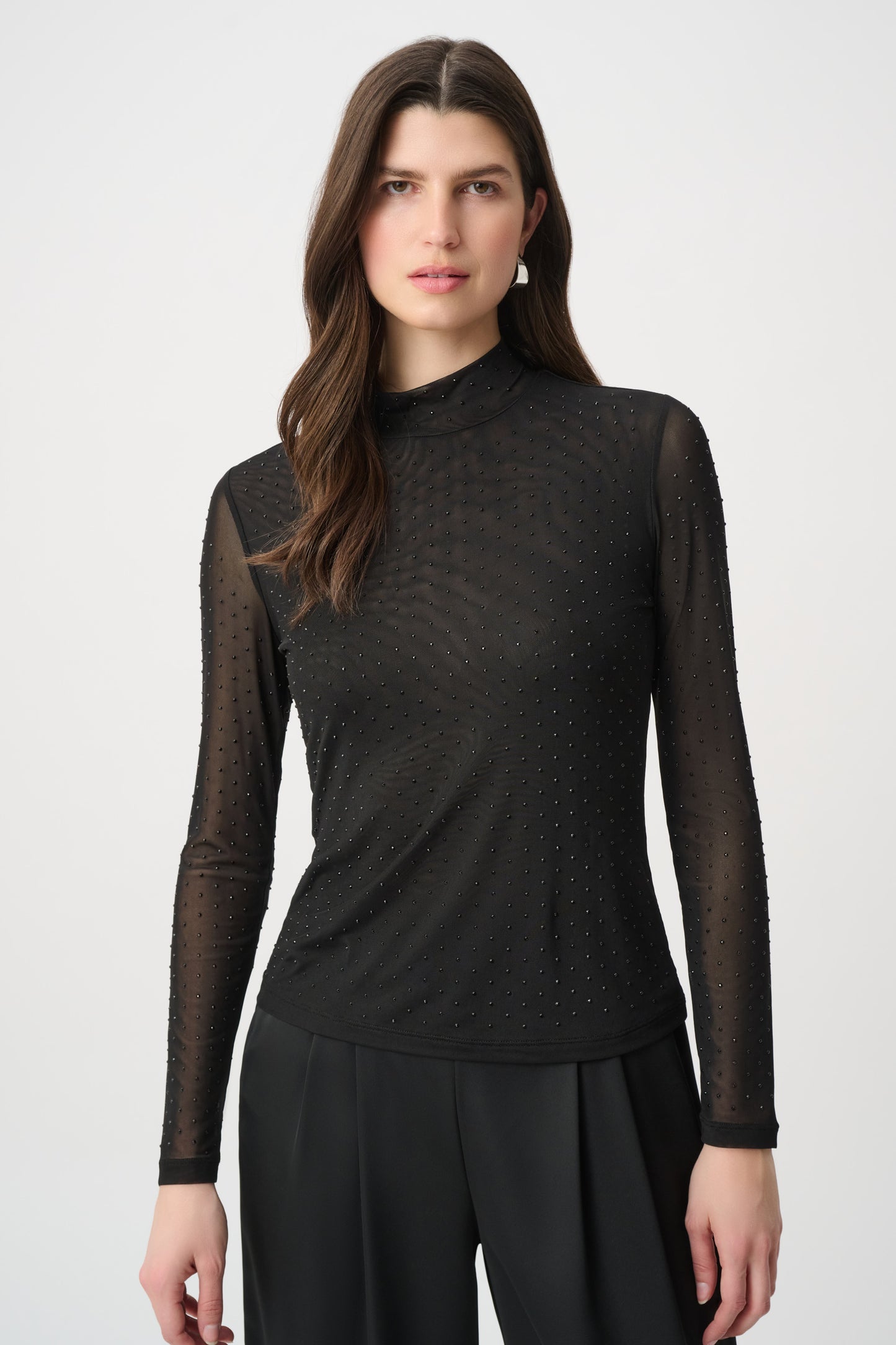Joseph Ribkoff Rhinestone Mesh Long Sleeve Top Black 264916