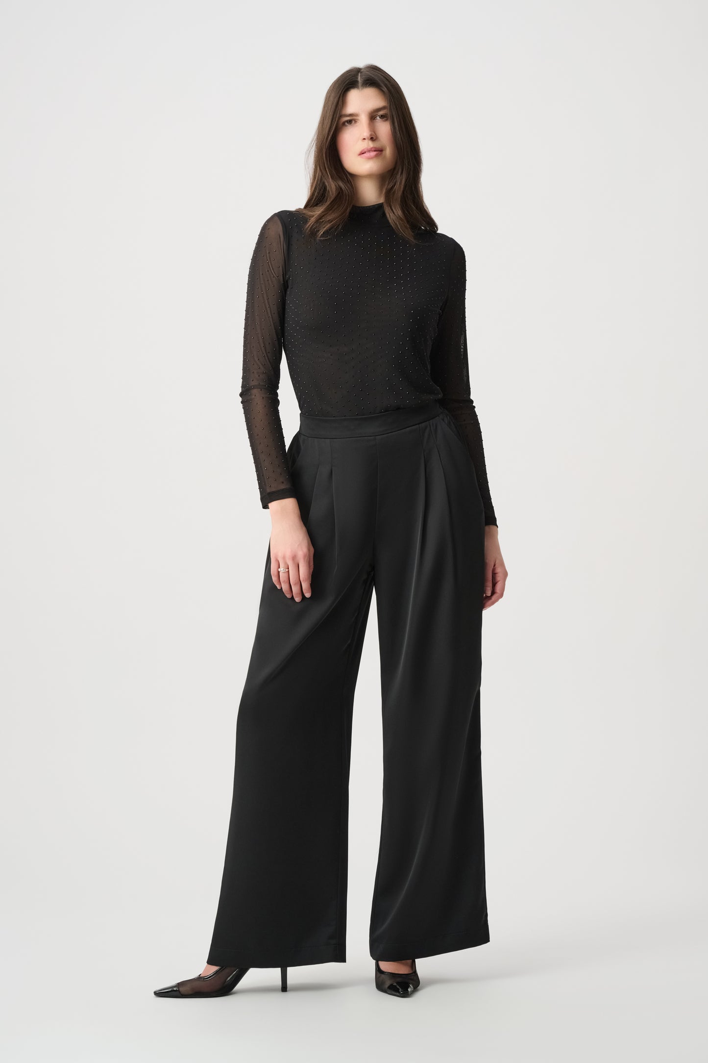 Joseph Ribkoff Rhinestone Mesh Long Sleeve Top Black 264916