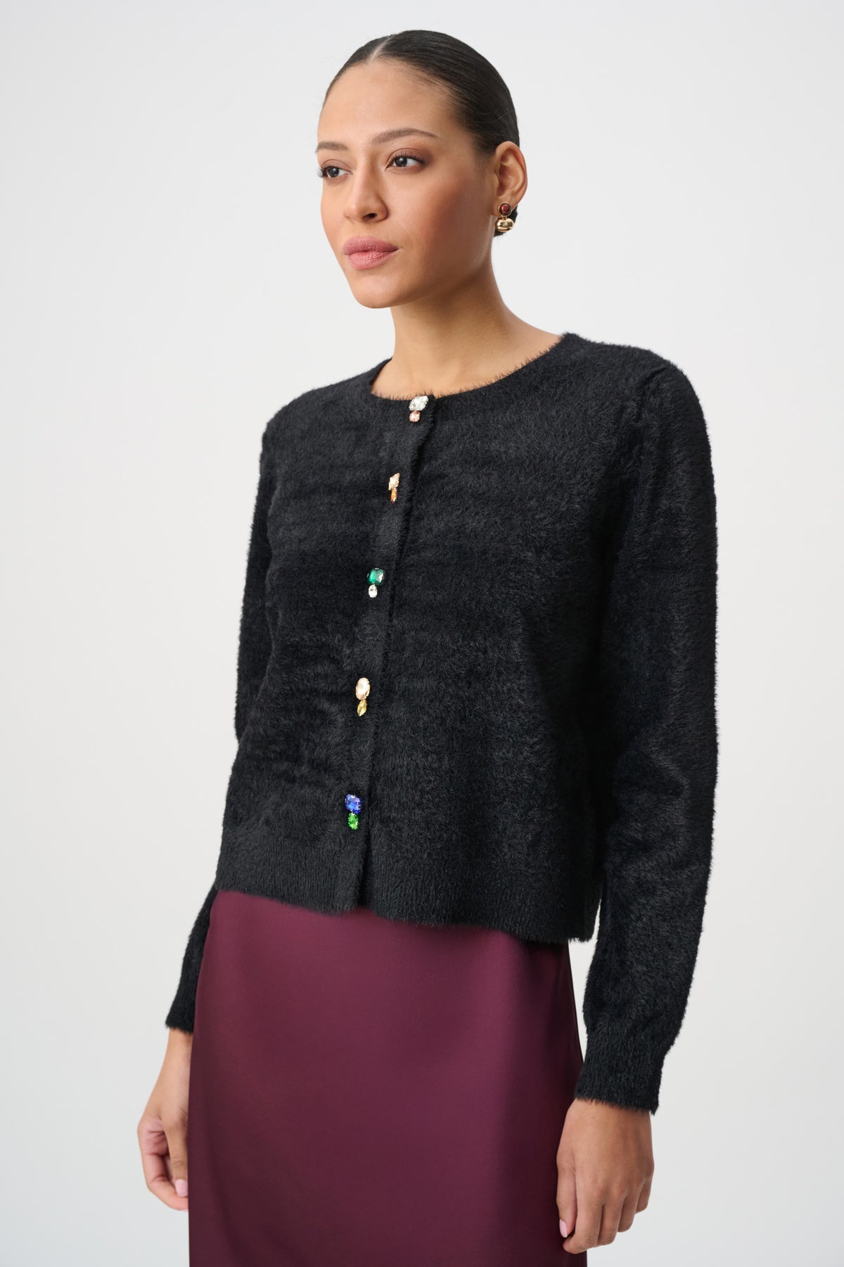 Joseph Ribkoff Bejeweled Crewneck Cardigan Black - 264924