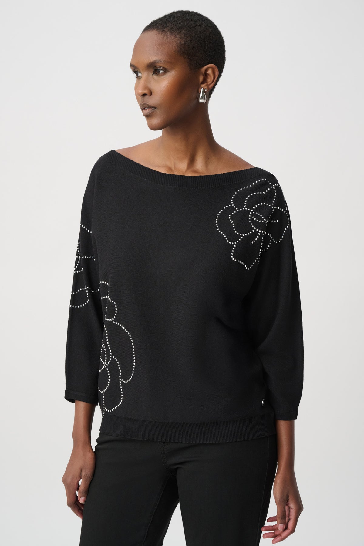 Joseph Ribkoff Pullover With Flower Applique Black 264957