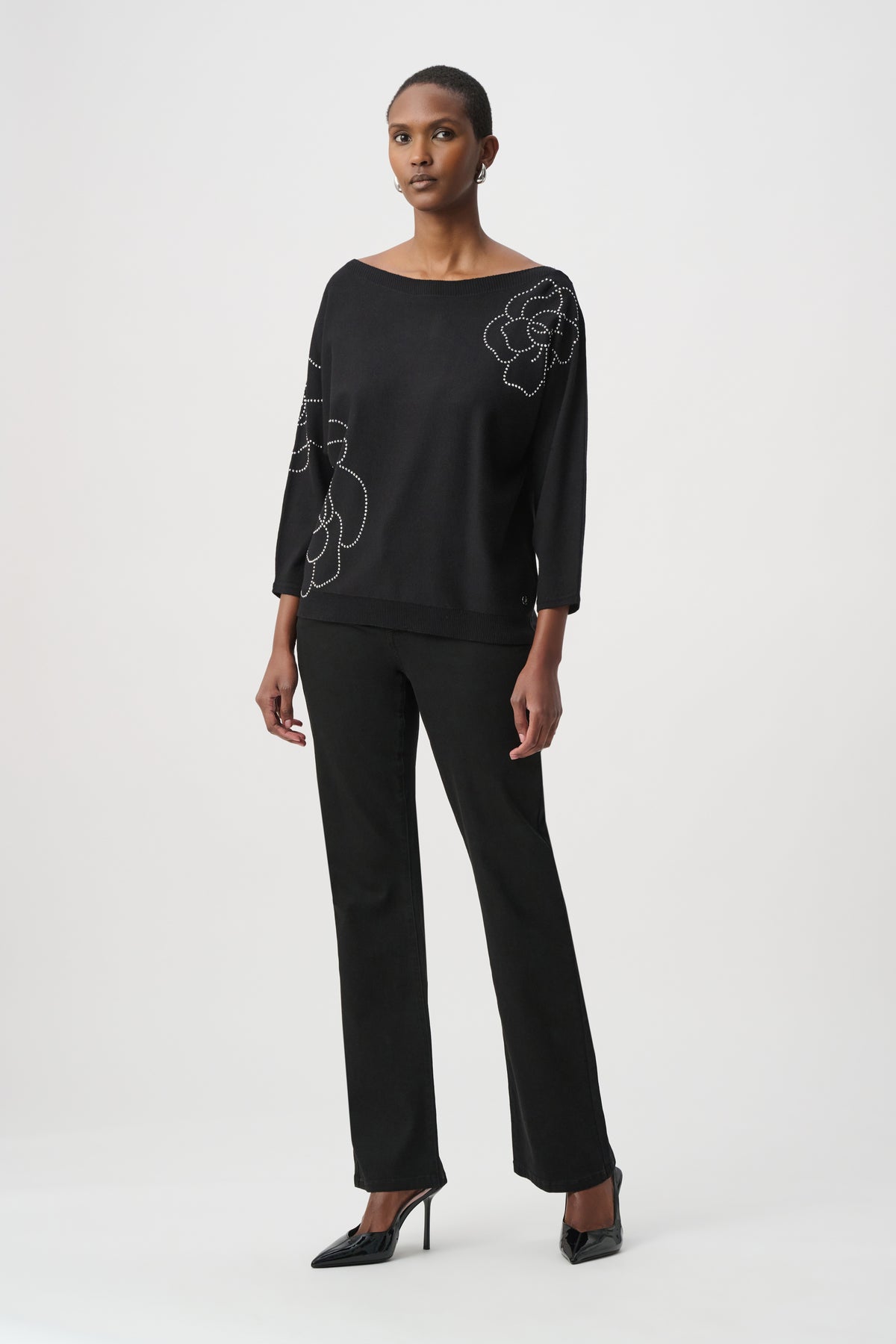 Joseph Ribkoff Pullover With Flower Applique Black 264957