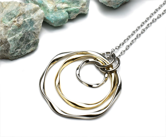 J&J Designs 3 Twisted Silver & Gold Circle Necklace 55811