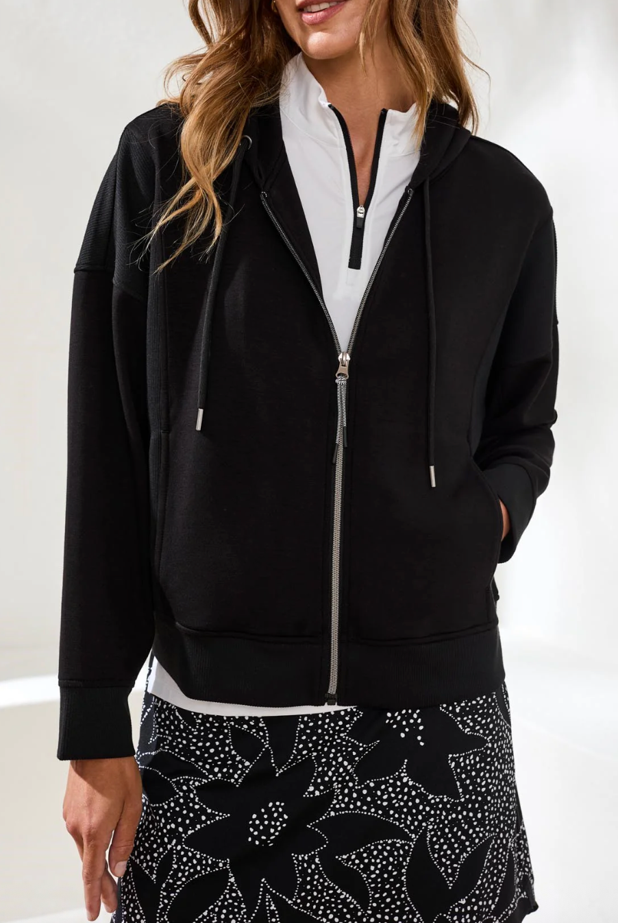 Tribal Long Sleeve Hooded Cardigan w/Combo Black 30170-3390-0002