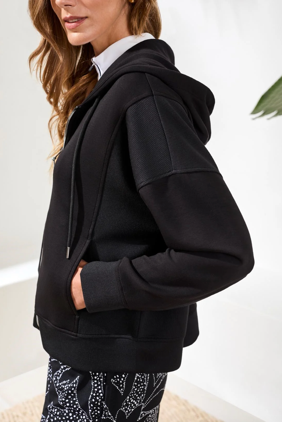 Tribal Long Sleeve Hooded Cardigan w/Combo Black 30170-3390-0002