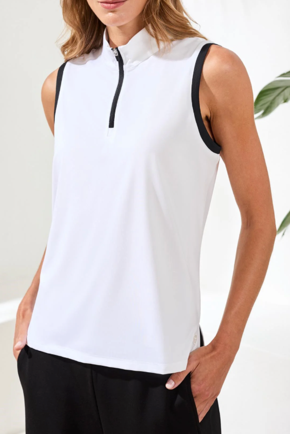 Tribal Sleeveless Zip Mock Neck Top White 30180-3506-0001