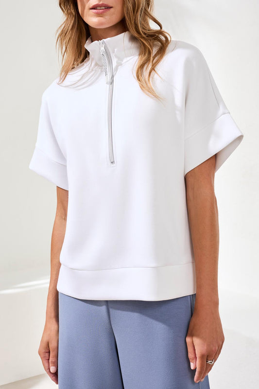 Tribal Short Sleeve Mock Neck Top w/Zipper White 30190-3390-0001