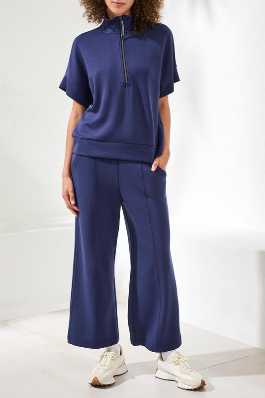 Tribal Short Sleeve Mock Neck Top w/Zipper Jet Blue 30190-3390-3068