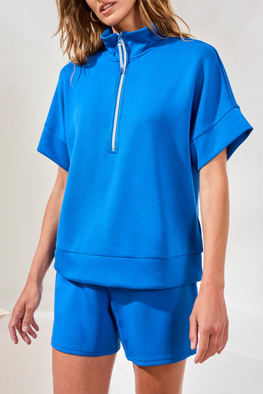 Tribal Short Sleeve Mock Neck Top w/Zipper Turkish Sea 30190-3390-3328