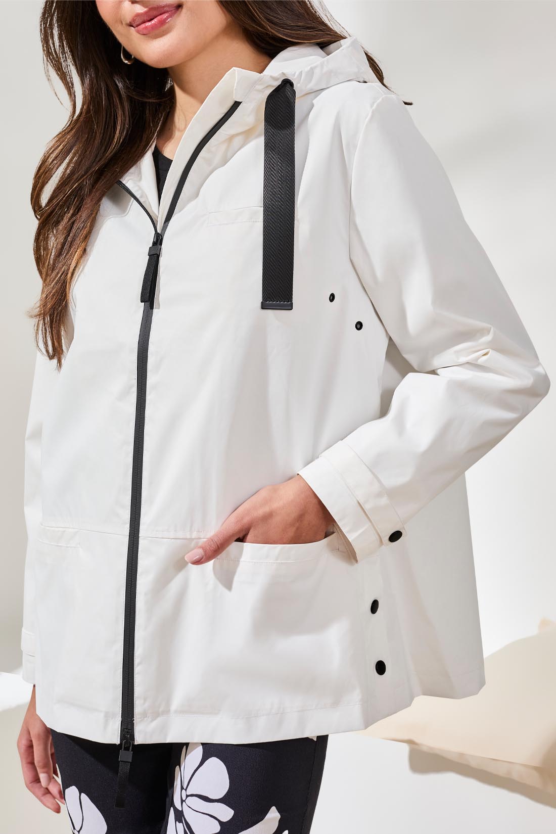 Tribal Long Sleeve Zip Front Raincoat w/Hood White 30510-8304-0001