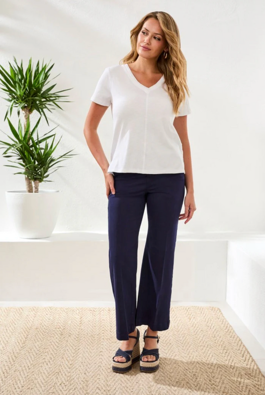 Tribal Short Sleeve V-Neck Top w/Rib Combo White 30520-8285-0001