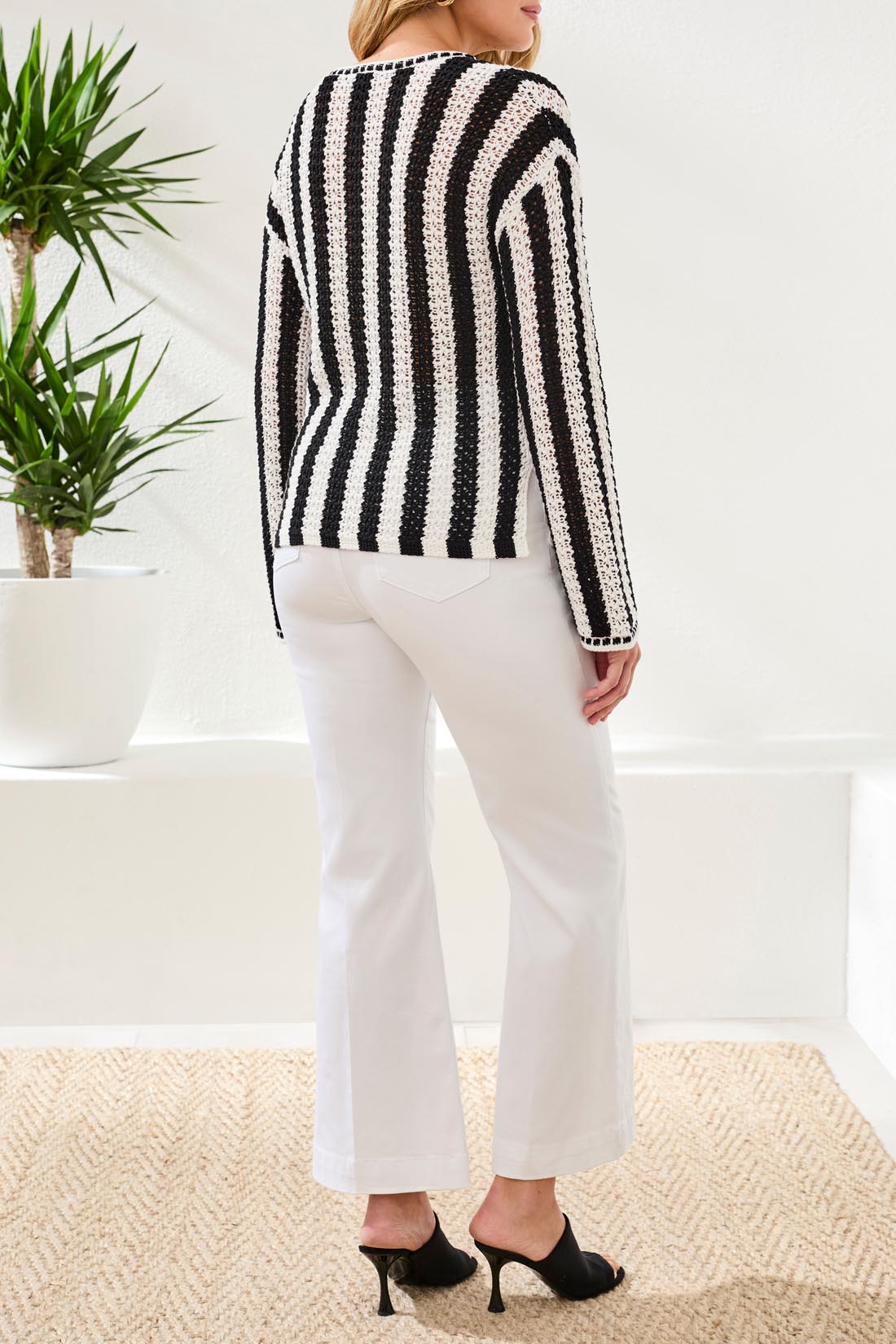 Tribal Long Sleeve Notch Collar Sweater  Black 30680-576-0002