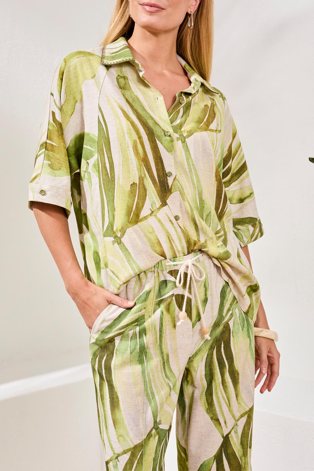 Tribal Dolman Elbow Sleeve Blouse Mintleaf 30690-8393-0584
