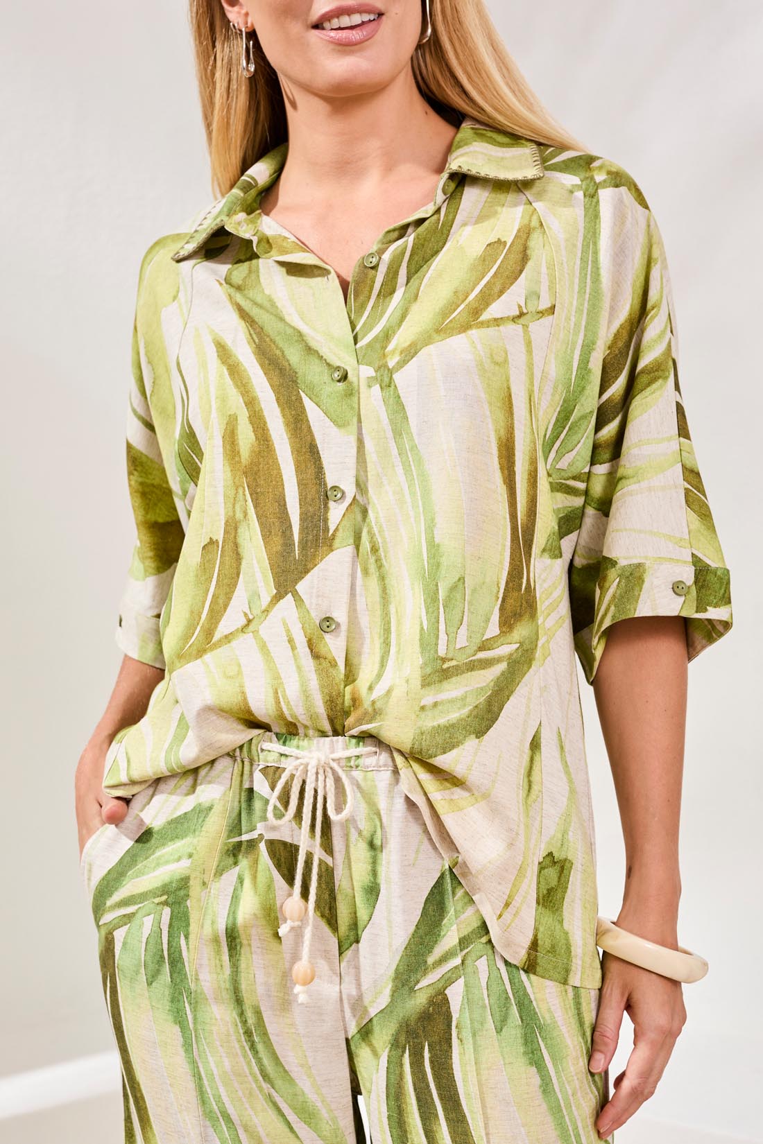 Tribal Dolman Elbow Sleeve Blouse Mintleaf 30690-8393-0584