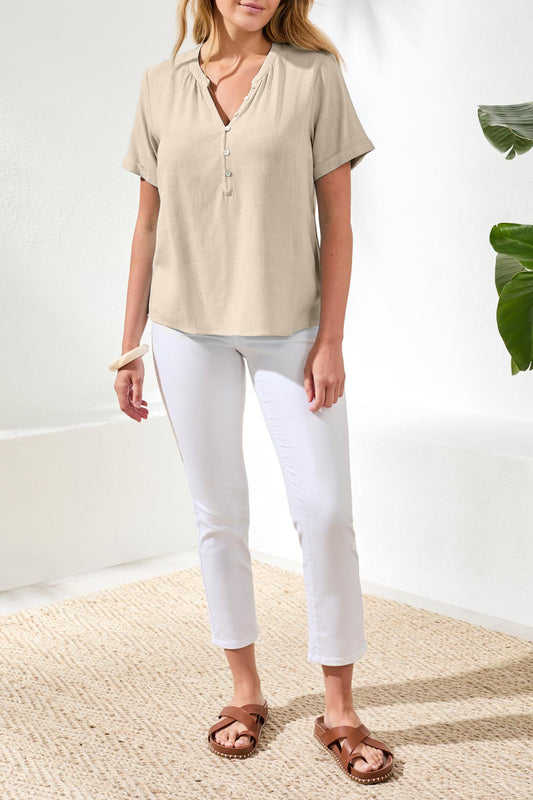 Tribal Short Sleeve Blouse w/Buttoned Placket Canvas 30770-8388-1821