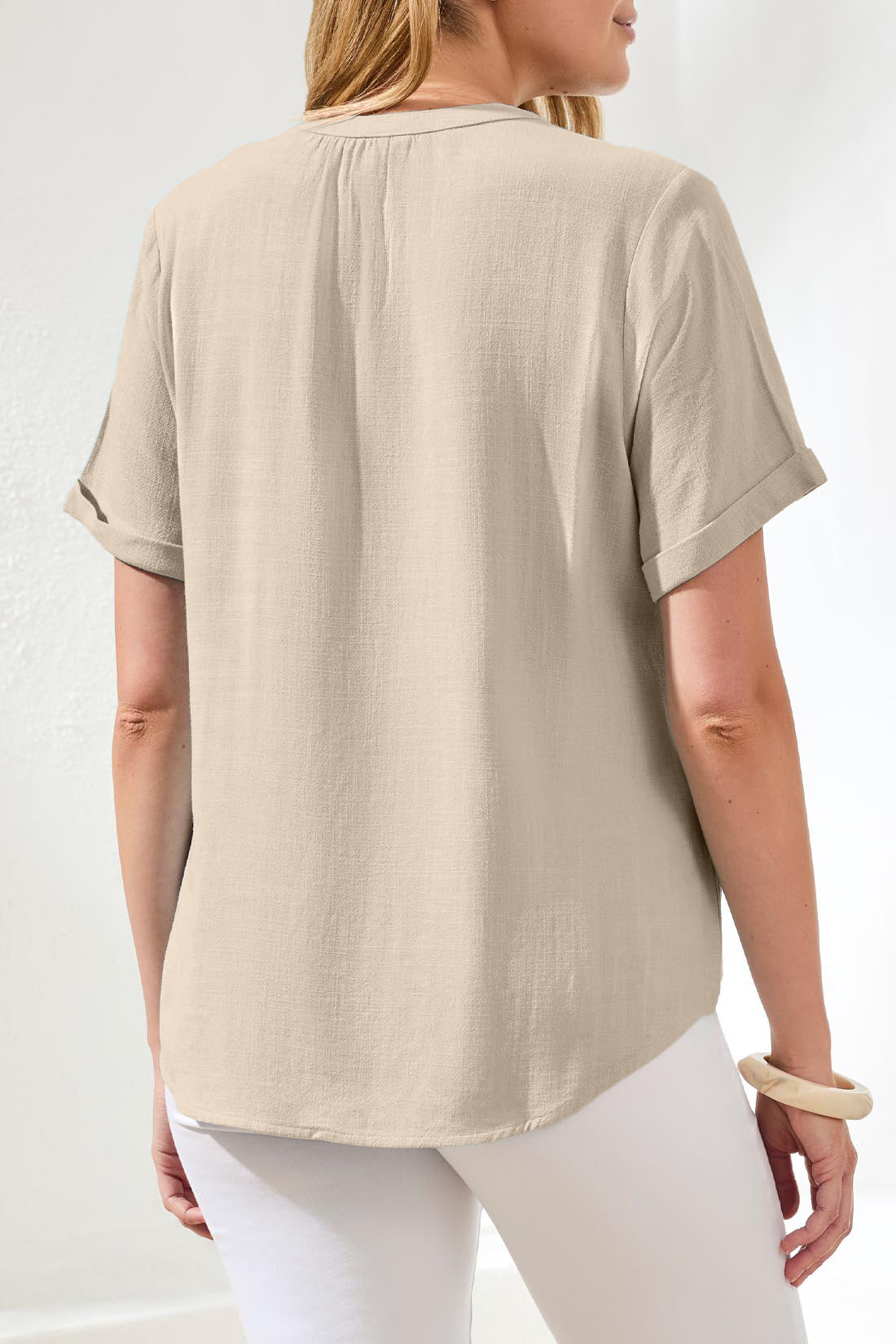 Tribal Short Sleeve Blouse w/Buttoned Placket Canvas 30770-8388-1821