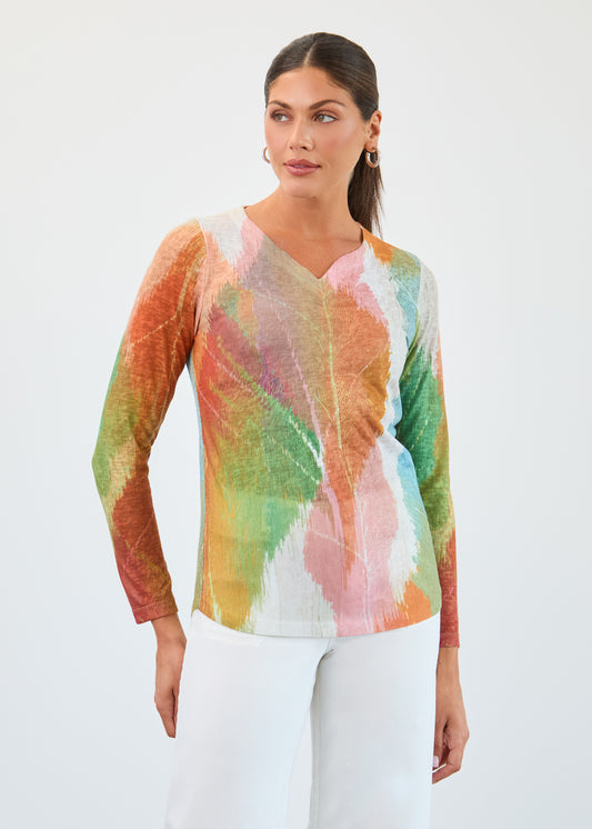 FDJ Long Sleeve Notch Neck Top  Light Mara 3089451