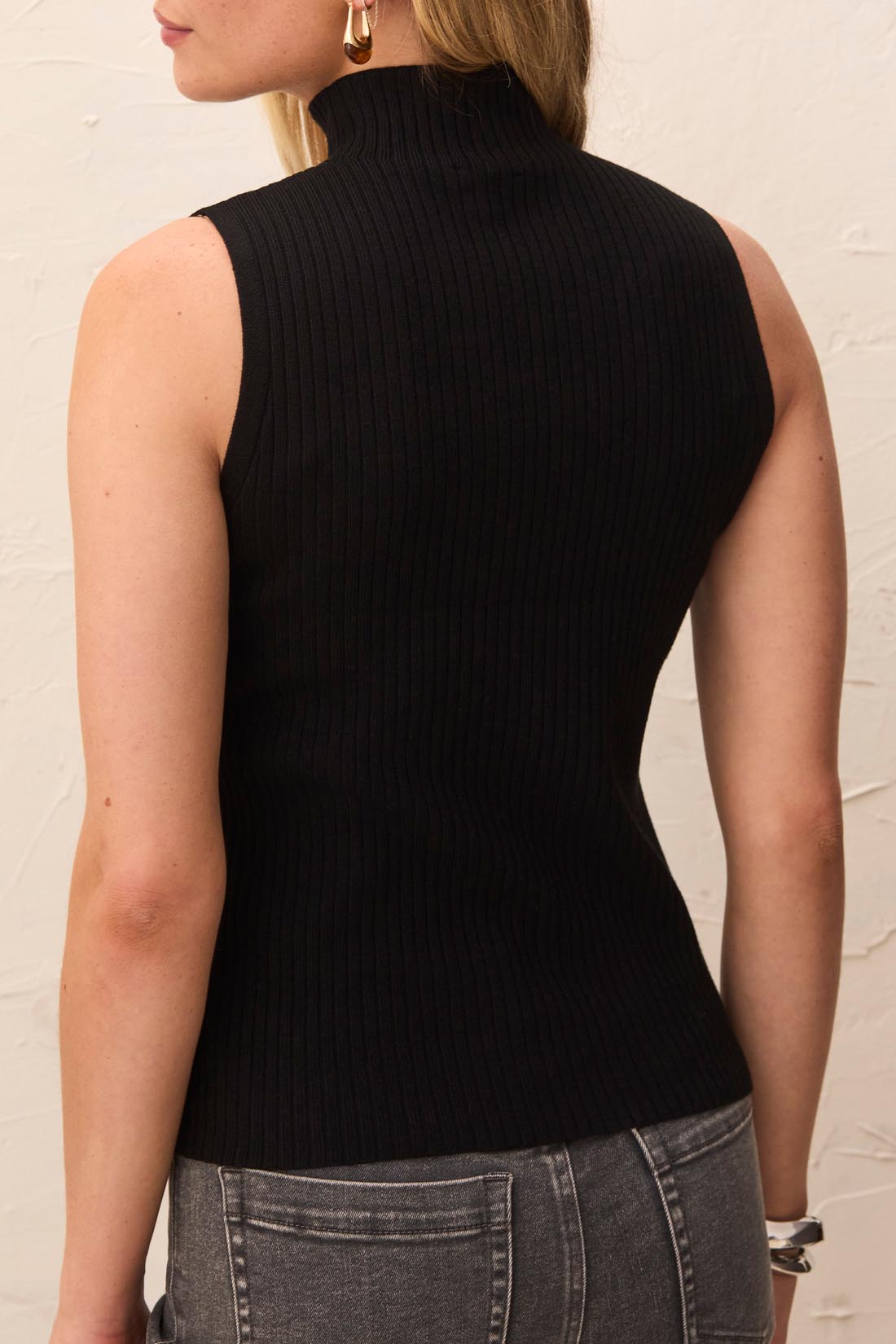 Tribal Sleeveless Funnel Neck Sweater Black 31240-835-0002
