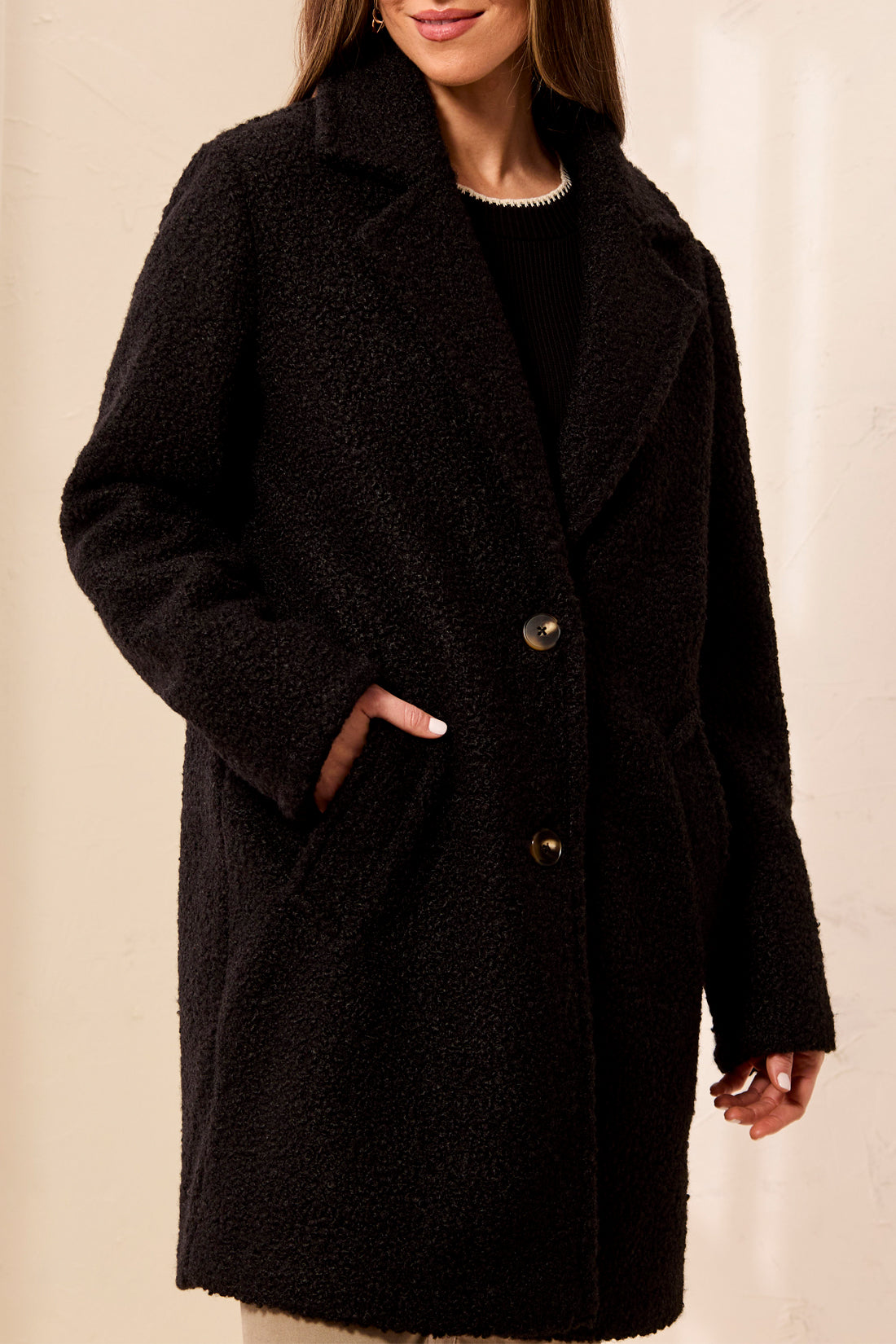 Tribal Long Sleeve Single Breasted Coat w/Lining Black 31730-8513-0002
