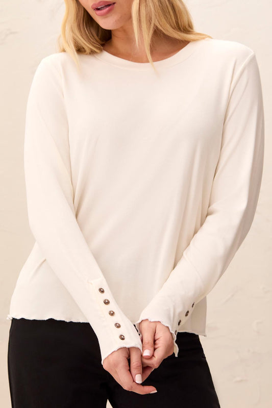 Tribal Long Sleeve Crew Neck Top w/Button Detail Moonstone 31740-8514-3111