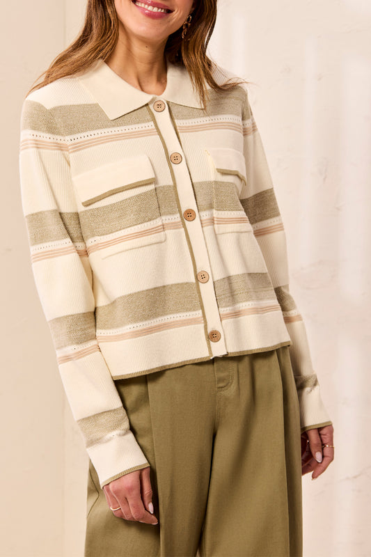 Tribal Long Sleeve Sweater Cardigan w/Collar & Pockets Moonstone 31750-8241-3111