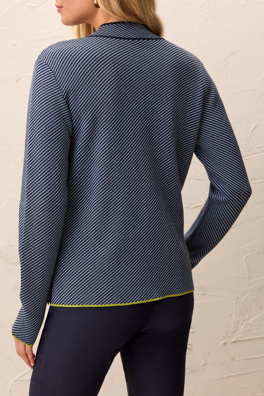 Tribal Long Sleeve Split Neck Sweater W/Tipping Blue Fog 31840-576-1633