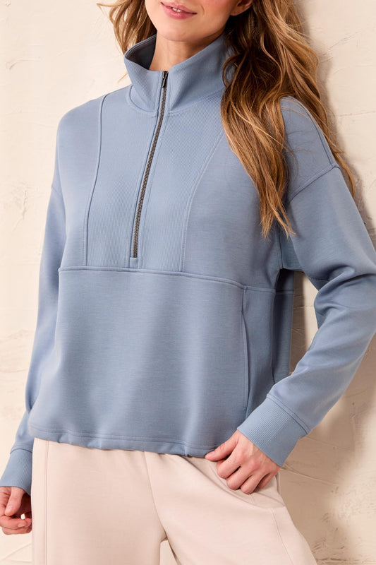 Tribal Long Sleeve Mock Neck Top w/Zipper Blue Fog 31880-3390-1633