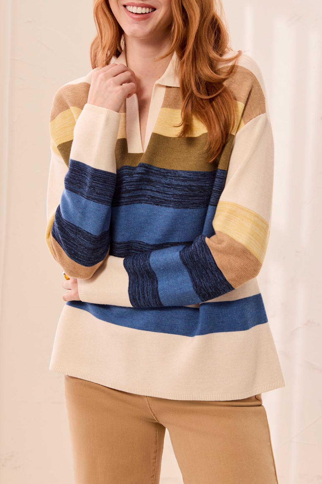 Tribal Long Sleeve Johnny Collar Sweater Aloe 31970-8307-0849