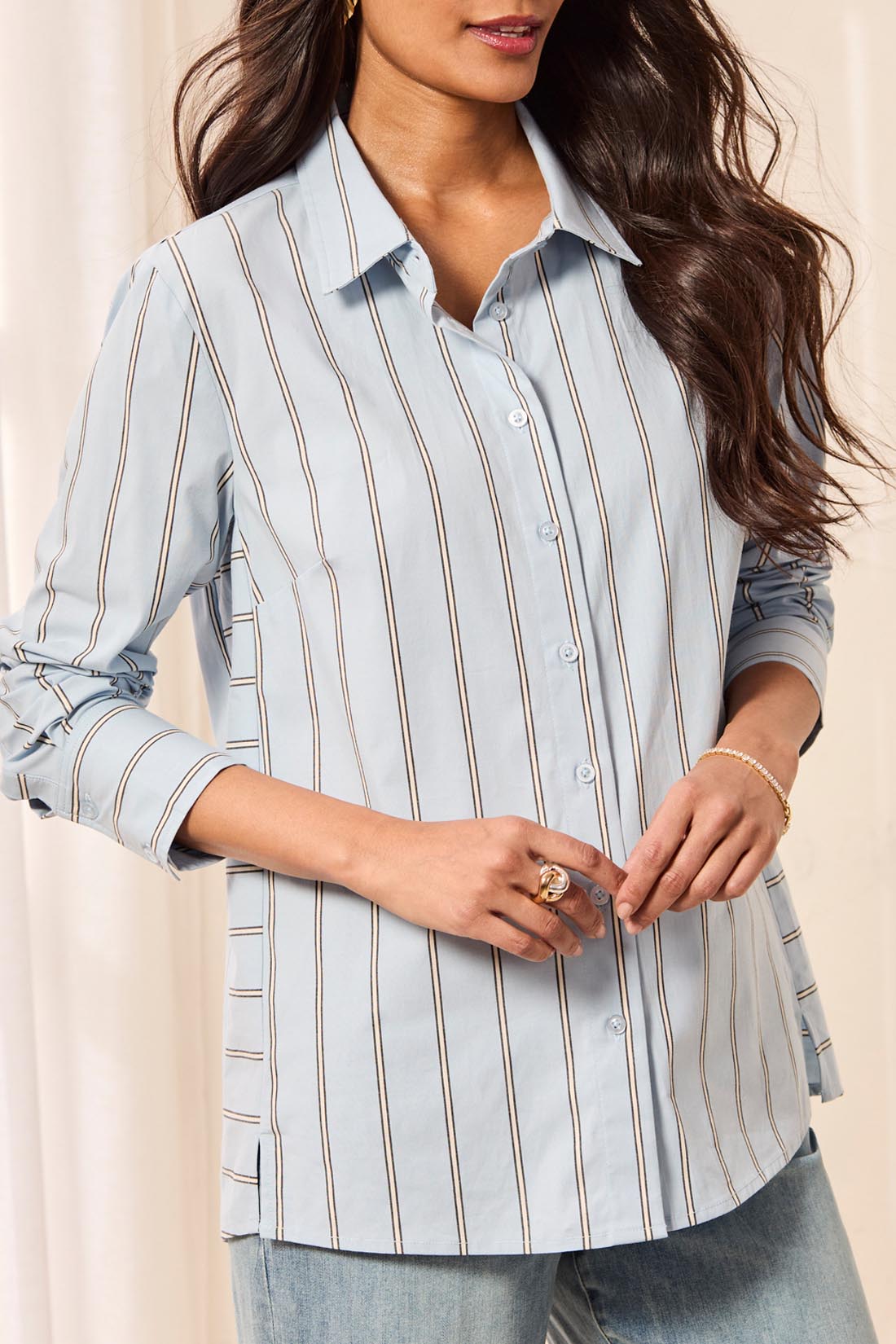 Tribal Long Sleeve Button Front Shirt w/Side Panels Blue Fog 32040-8402-1633