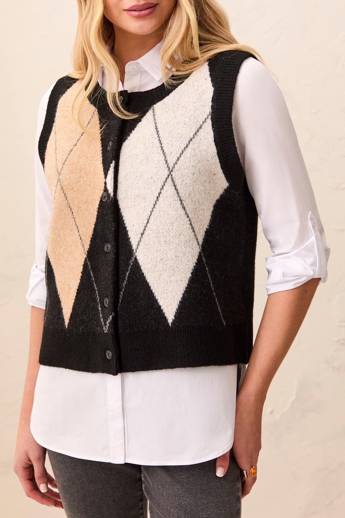 Tribal Sweater Vest w/Buttons Black 32070-3590-0002