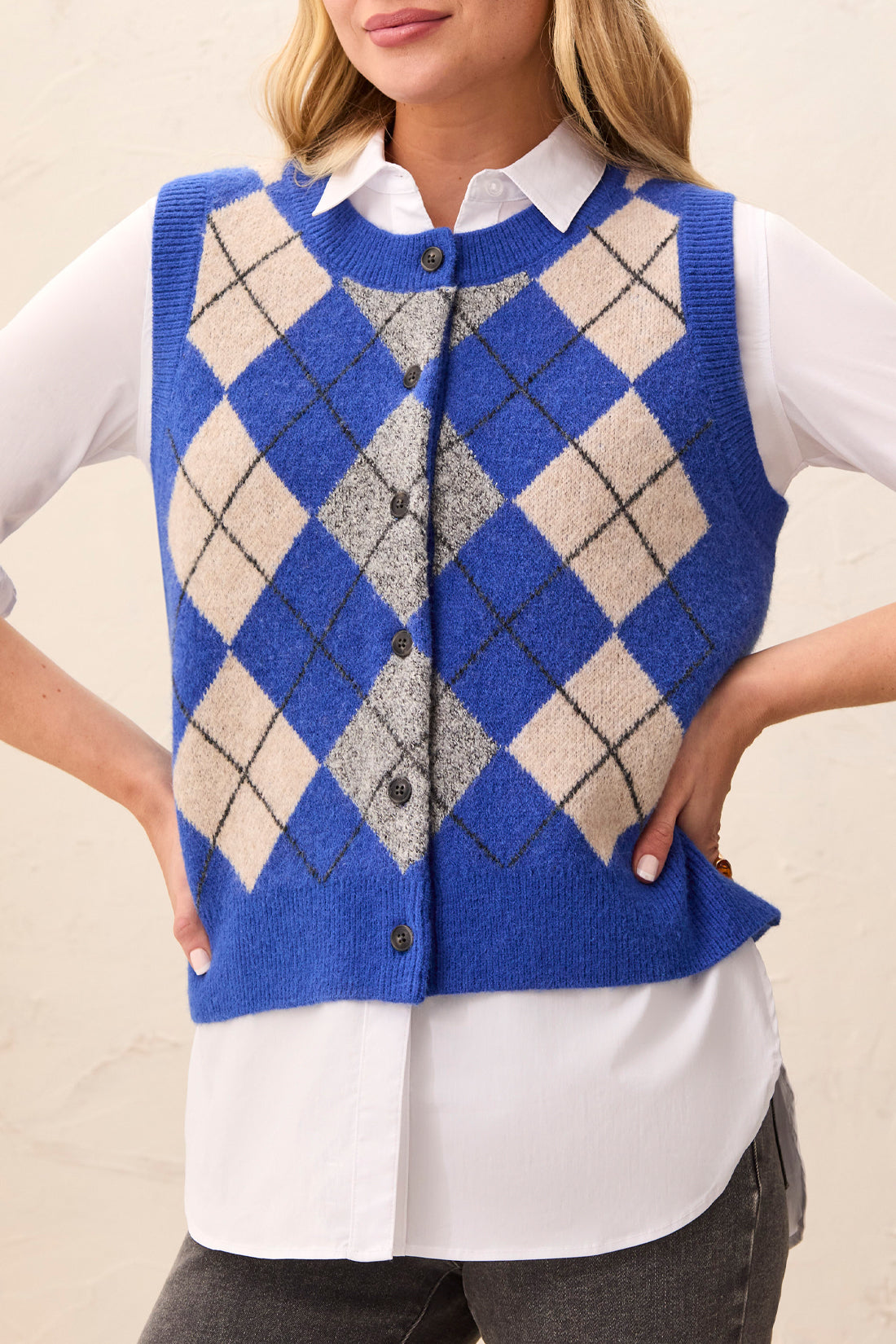 Tribal Sweater Vest w/Buttons Cobalt 32070-3590-1504
