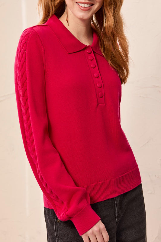 Tribal L/S Polo Sweater w/Cables Detail Jazzy 32140-576-3385