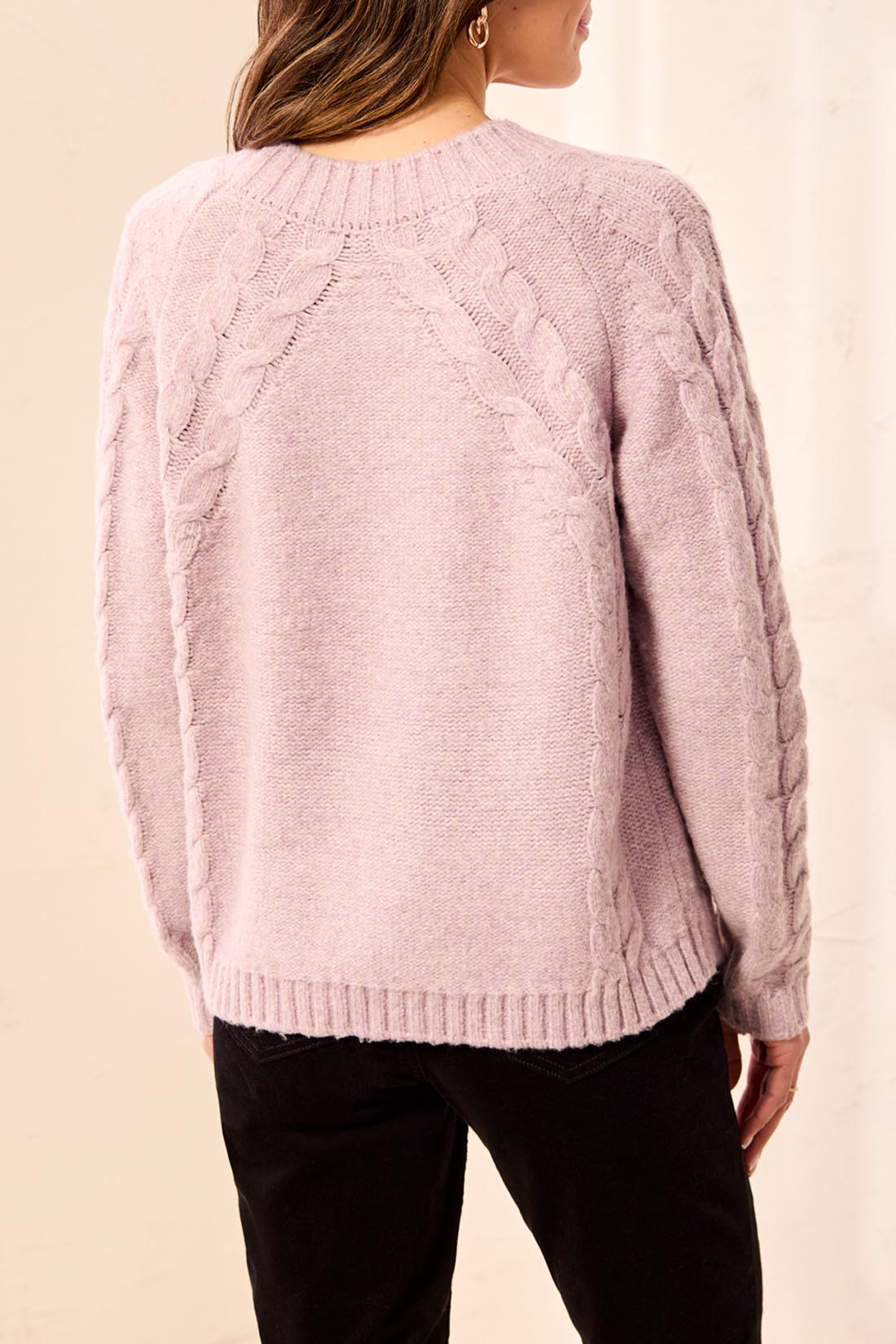 Tribal Long Sleeve Crew Neck Sweater w/Cables Detail Violet Ice 32470-8537-3391