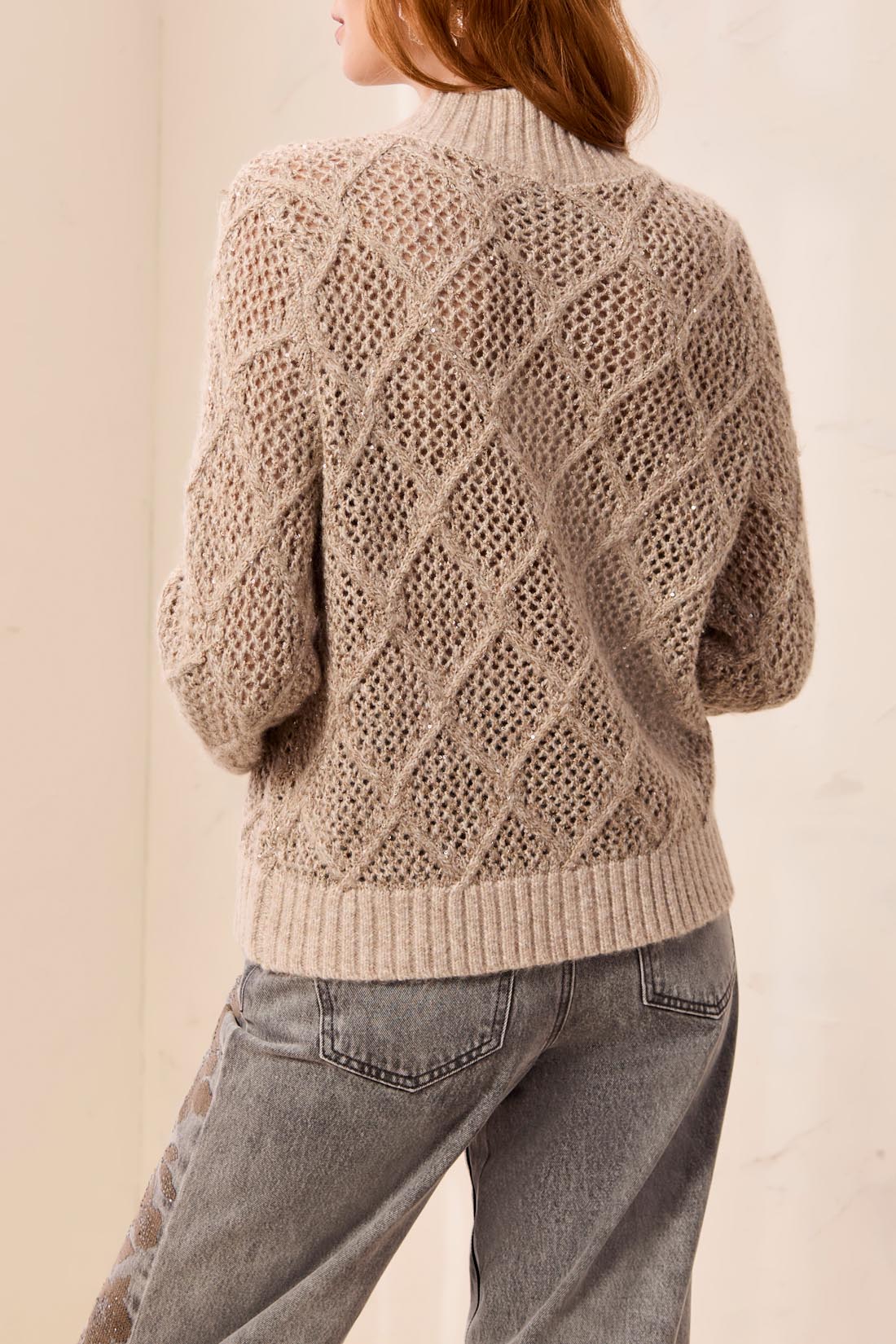 Tribal L/S Mock Neck Sweater Cardigan Birch 32600-8557-1290