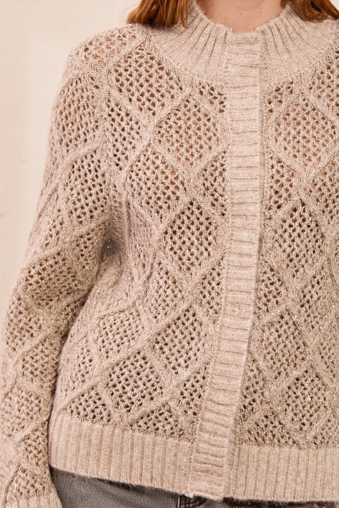 Tribal L/S Mock Neck Sweater Cardigan Birch 32600-8557-1290