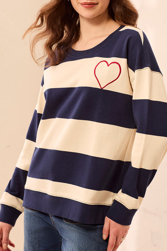 Tribal L/S Crew Neck Top w/Combo Jet Blue 32750-8509-3068