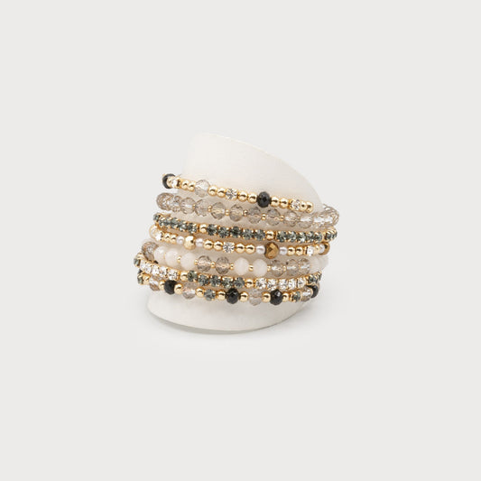 Caracol Slinky Bracelet w/Metal & Glass Beads 3293-GLD