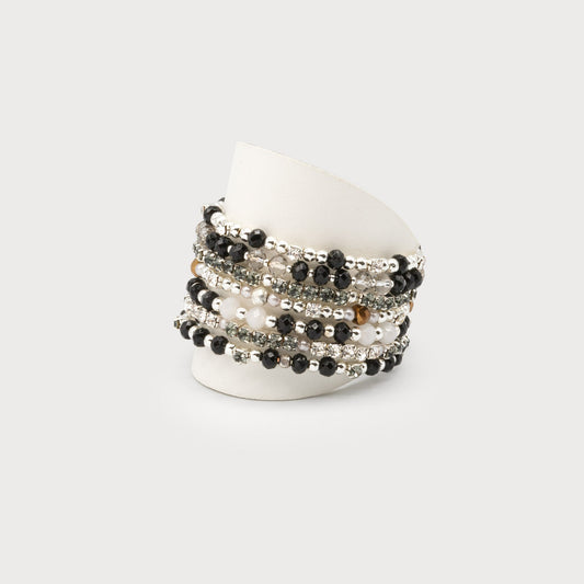 Caracol Slinky Bracelet w/Metal & Glass Beads 3293-SLV