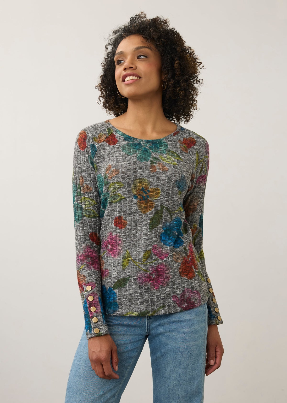 FDJ Long Sleeve Rib Top Rebecca Floral 3359508