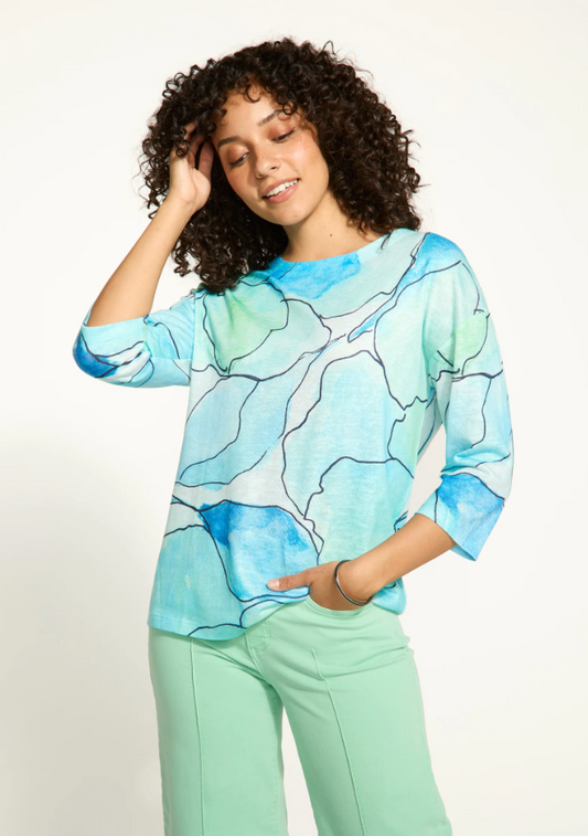 FDJ Drop Shoulder Boat Neck Top  Blue Tableau  3588451