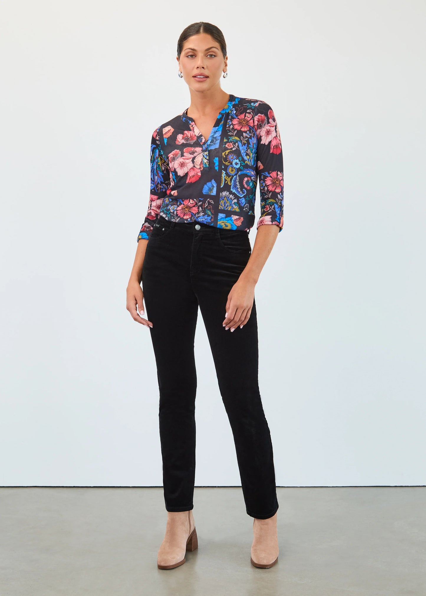 FDJ 3/4 Sleeve Henley Top Botany Patchwork 3799451