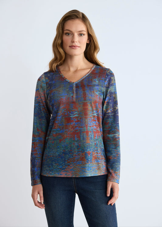 FDJ Long Sleeve Notch Neck Top Autumn Reflection 3953451