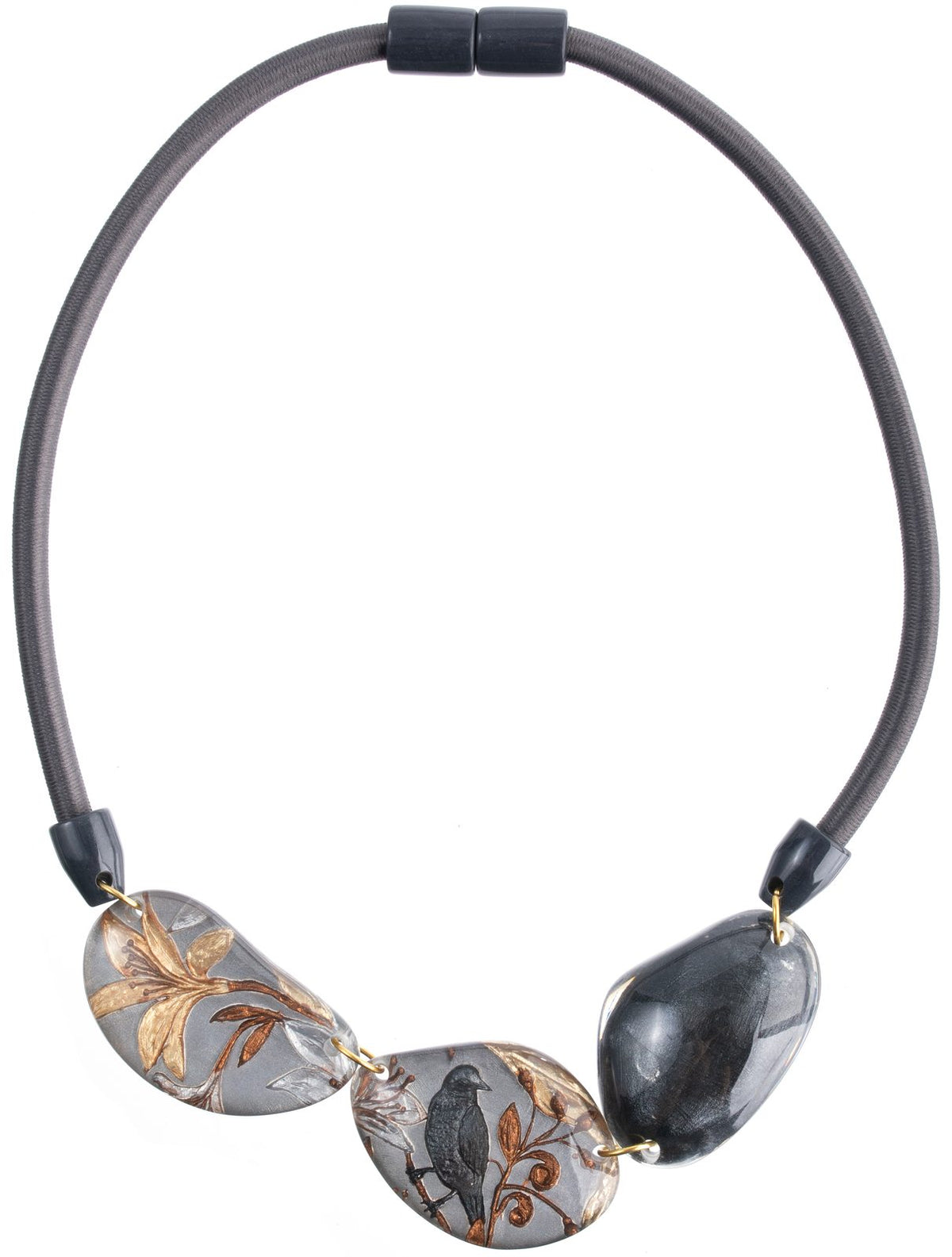 Zsiska Helena 3-Bead Magnet Necklace Charcoal Bird Floral 4470151ANTHQ03