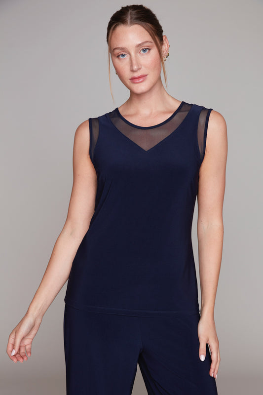 Compli K Mesh V-Neck Sleeveless Top  Navy 50181
