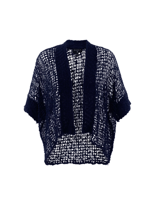 Marble Oversized Cardigan w/ Elbow Length Sleeves Navy 5185-103